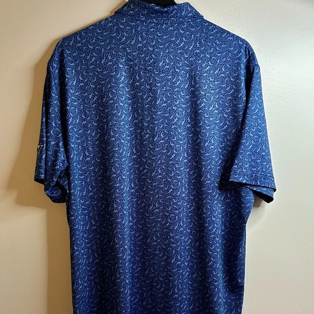 Peter Millar Summer Comfort Blue Shark Print Golf Polo Shirt Mens Large - Picture 3 of 5